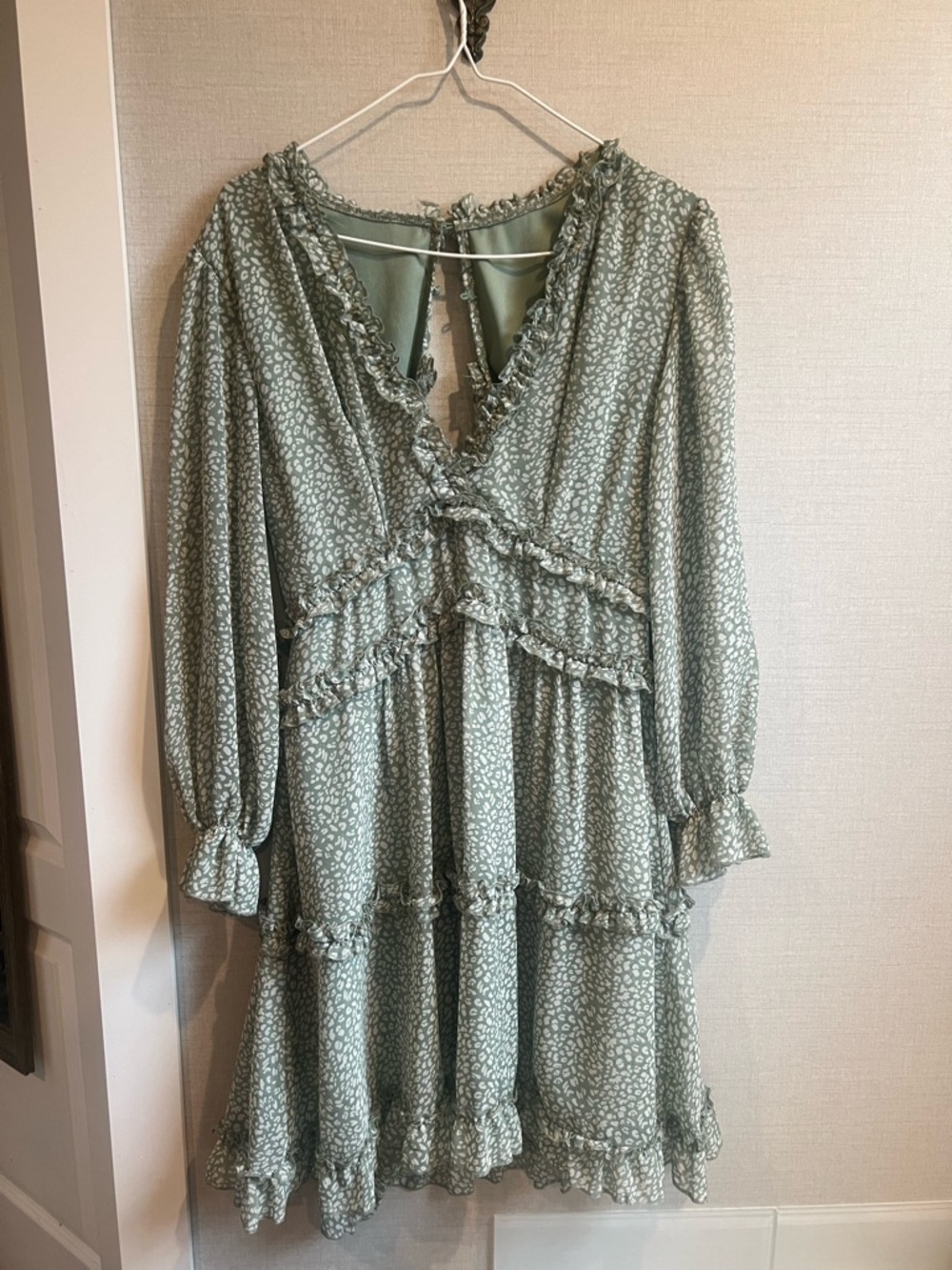 Women's Sage Green Ruffle Tiered Dress